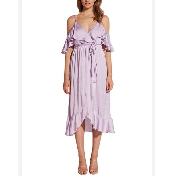 Bardot Satin Bea Wrap Ruffle Midi Dress US 6 Lilac Coquette Fairy Whimsy Event - Picture 16 of 16
